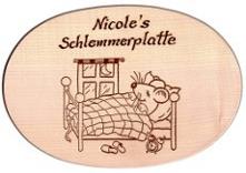 Brotzeitbrett Maus im Bett, Gravur: Nicoles Schlemmerplatte